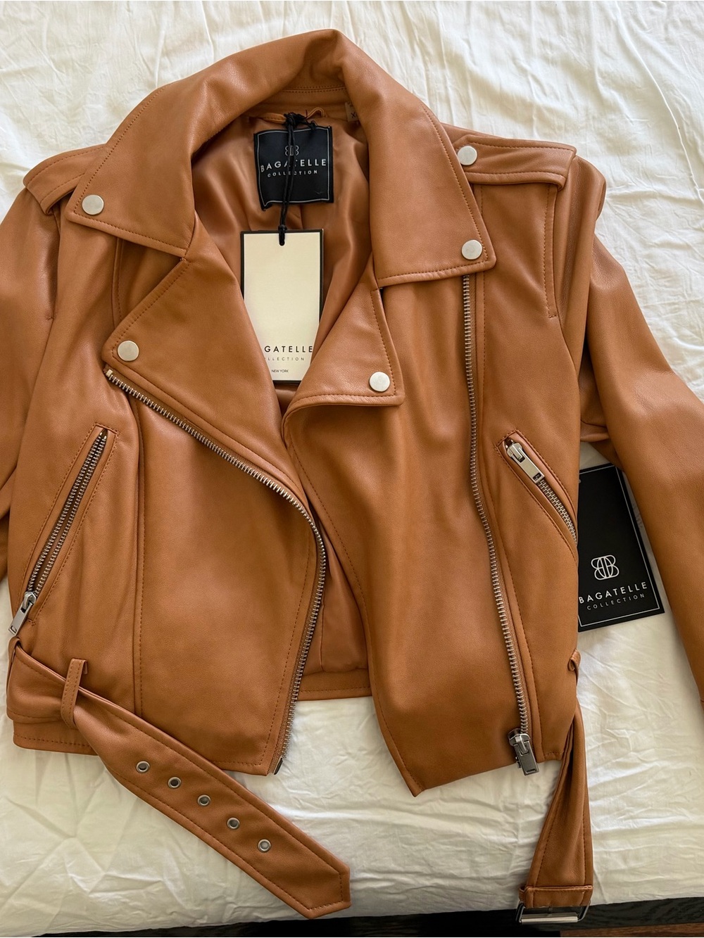 bagatelle Cognac Faux Leather Moto Jacket
